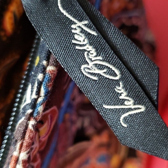 Vera Bradley Hannah Kensington Small Purse Bag Pleated Cotton Mini Brown Blue - Picture 4 of 8